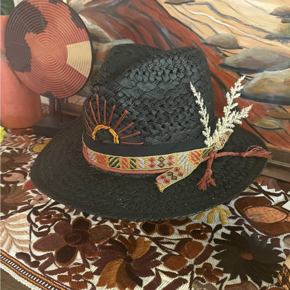 Black hand embroidered Hat with Colorful Embellishments